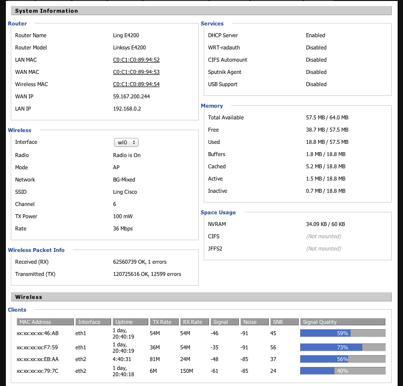 I didn't grab a screenshot of some of the more arcane wireless settings, but you kind of get the idea. Heaps of info, but how much of that is actually useful?