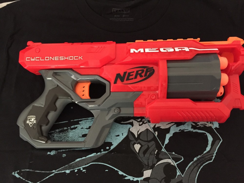 At the same mall where I picked up the Rival was a Toys R Us. In the spirit of adding to my Nerf collection, I grabbed this Nerf Cycloneshock — I've been impressed by Mega darts before, and this seemed like the natural progression.